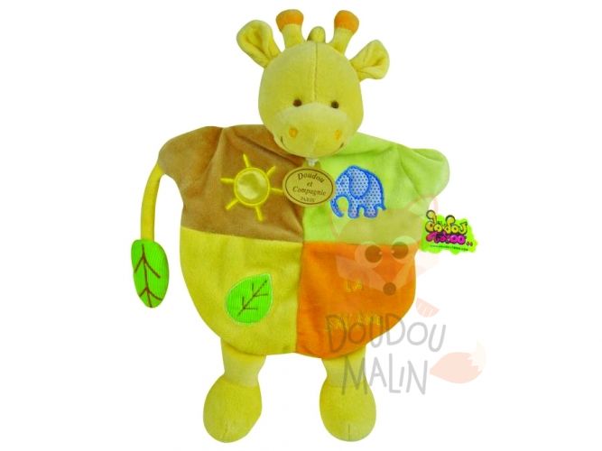  les zouzoos marionnette tatoo girafe vert orange jaune feuille savan 